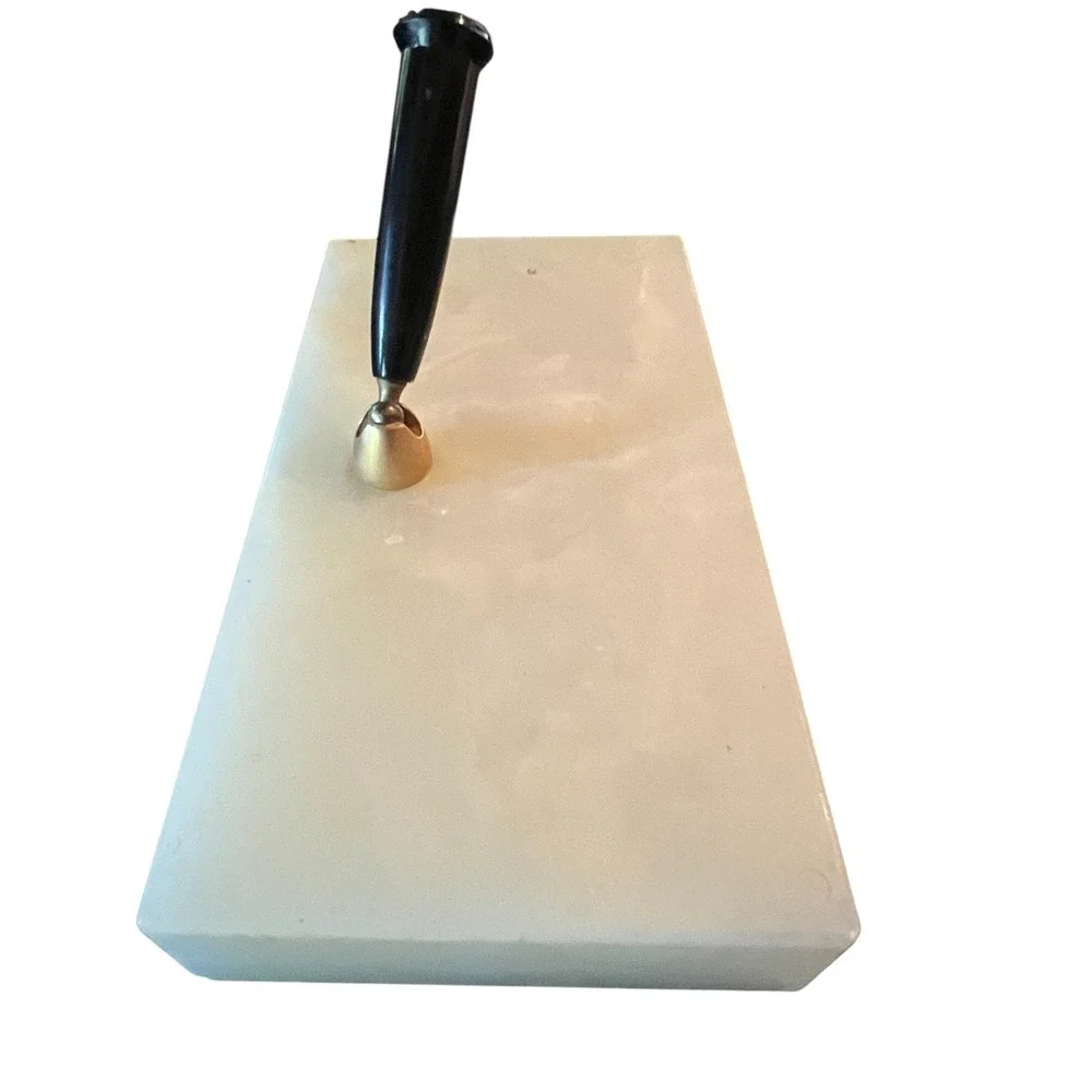 Alabaster Desk Pen Stand Base w/ Swivel Socket Mid Century Office Decor Vintage